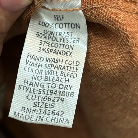 She + Sky Denim Snap Front Shacket Rust Tan Raw Hem Size Small - Picture 8 of 8